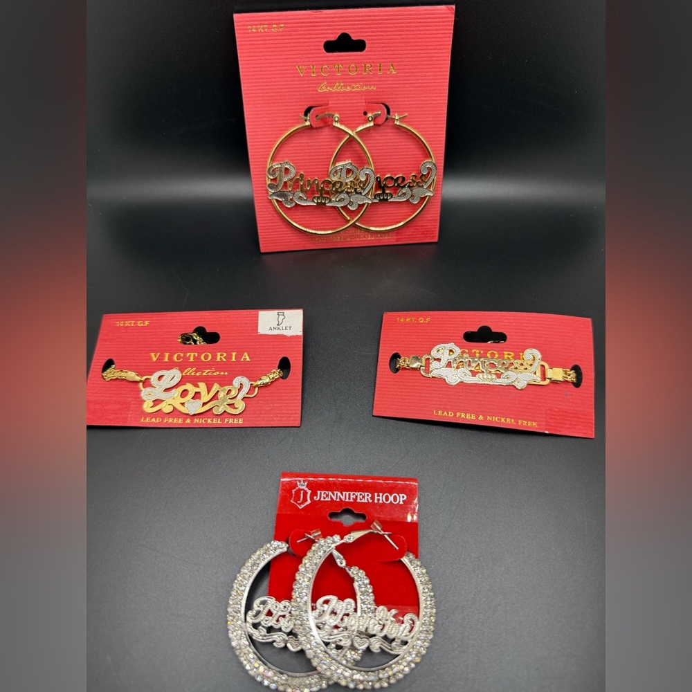 Victoria Collection 14K GF Anklet-Bracelet-Earrings + Jennifer Loop Earrings New